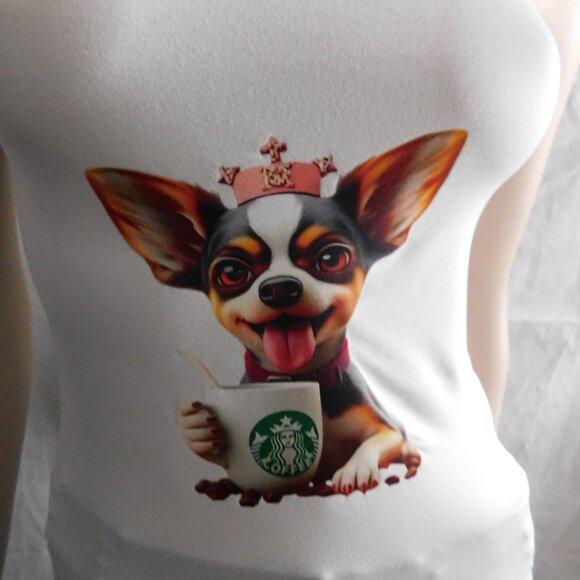 chihuahua take a coffe ,tank top , camisole brand new , - Picture 3 of 4